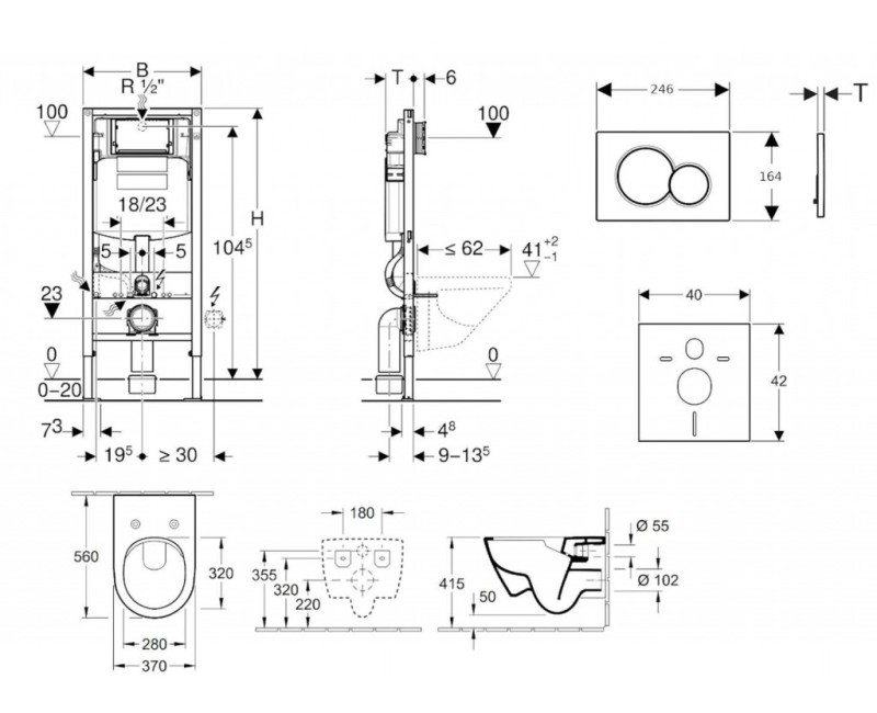 Tualetes poda komplekts Geberit Duofix rāmis ar Villeroy & Boch podu, SoftClose vāku, ar hromētu pogu Sigma01 pogu