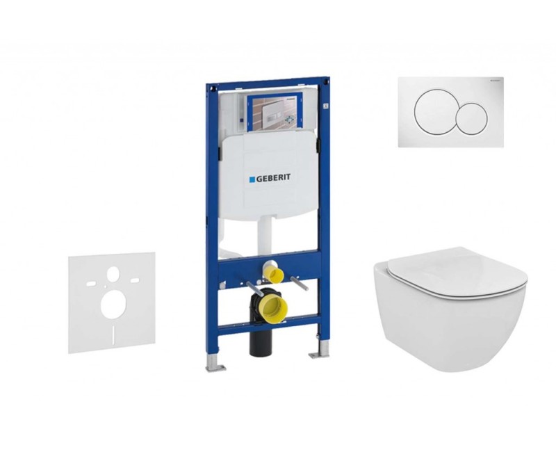 Tualetes poda komplekts Geberit Duofix rāmis ar Ideal Standard Tesi Aquablade Rimless podu ar SoftClose Vāku, Sigma01 Balta poga