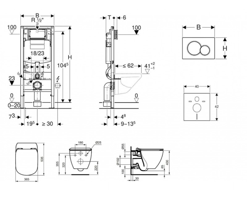 Tualetes poda komplekts Geberit Duofix rāmis ar Ideal Standard Tesi Aquablade Rimless podu ar SoftClose Vāku, Sigma01 Balta poga