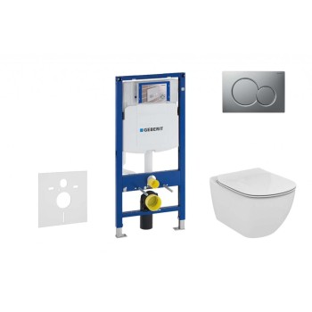 Tualetes poda komplekts Geberit Duofix rāmis ar Ideal Standard Tesi Aquablade Rimless podu ar SoftClose Vāku, Sigma01 Hromēta poga