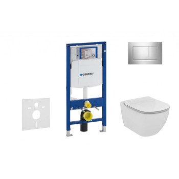 Tualetes poda komplekts Geberit Duofix rāmis ar Ideal Standard Tesi Aquablade Rimless podu ar SoftClose Vāku, Sigma30 Hromēta poga