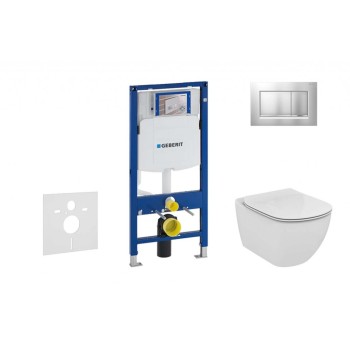Tualetes poda komplekts Geberit Duofix rāmis ar Ideal Standard Tesi Aquablade Rimless podu ar SoftClose Vāku, Sigma30 matēta Hroma poga