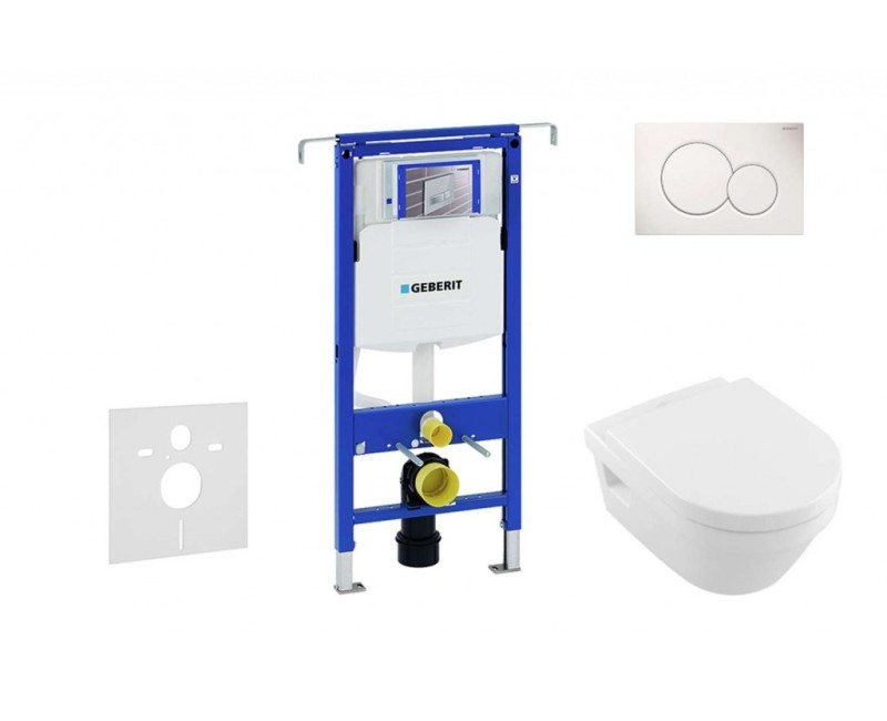 Tualetes poda komplekts Geberit Duofix rāmis ar Villeroy & Boch Rimless podu ar SoftClose Vāku, Sigma01 Balta poga