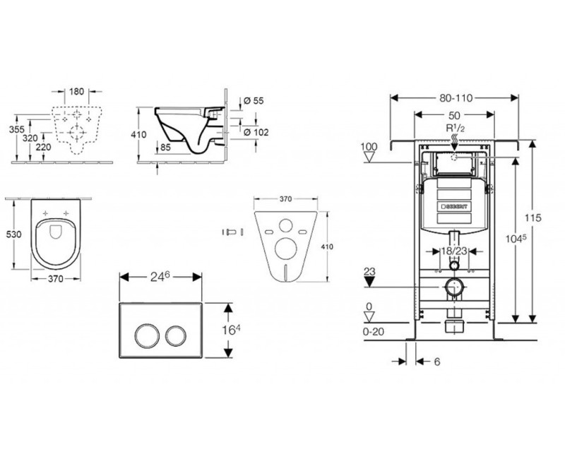 Tualetes poda komplekts Geberit Duofix rāmis ar Villeroy & Boch Rimless podu ar SoftClose Vāku, Sigma01 Balta poga