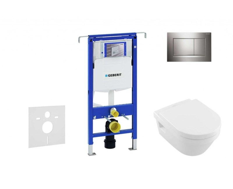 Tualetes poda komplekts Geberit Duofix rāmis ar Villeroy & Boch Rimless podu ar SoftClose Vāku, Sigma30 Hromētu poga
