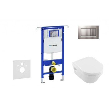 Tualetes poda komplekts Geberit Duofix rāmis ar Villeroy & Boch Rimless podu ar SoftClose Vāku, Sigma30 Hromēta poga