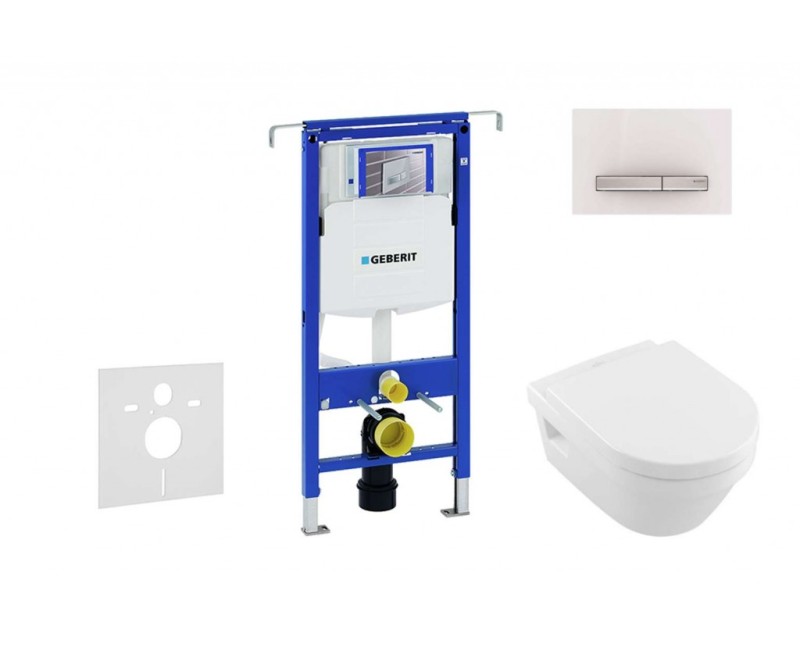 Geberit Duofix tualetes poda komplektas su Villeroy & Boch Rimless unitazu su SoftClose dangčiu, Sigma50 balta mygtukas