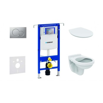Комплект для унитаза Geberit Duofix с рамой и Rimfree унитазом Alpha с крышкой SoftClose, кнопка Sigma01 Matt Chrome
