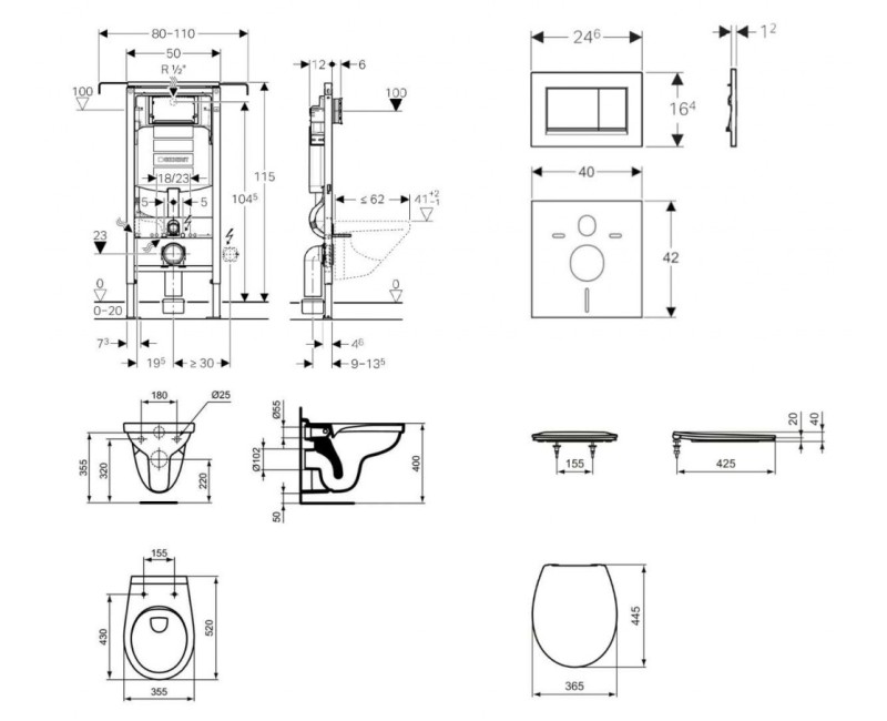 Tualetes poda komplekts Geberit Duofix rāmis ar Alpha Rimless podu ar SoftClose Vāku, Sigma30 Matēta Hroma poga
