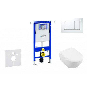 Tualetes poda komplekts Geberit Duofix rāmis ar Villeroy & Boch podu, SoftClose vāku, ar Baltu/Hromētu pogu Sigma30 pogu