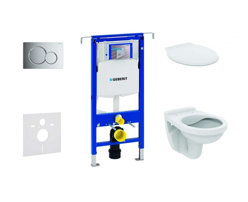 Комплект для унитаза Geberit Duofix с рамой и Rimfree унитазом Alpha с крышкой SoftClose, кнопка Sigma01 Chrome