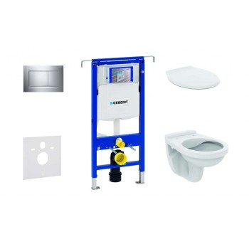 Комплект для унитаза Geberit Duofix с рамой и Rimfree унитазом Alpha с крышкой SoftClose, кнопка Sigma30 Chrome