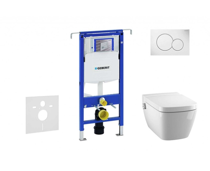 Tualetes poda komplekts Geberit Duofix rāmis ar Tece One Rimless podu ar Bide funkciju, SoftClose Vāku, Sigma01 Balta poga