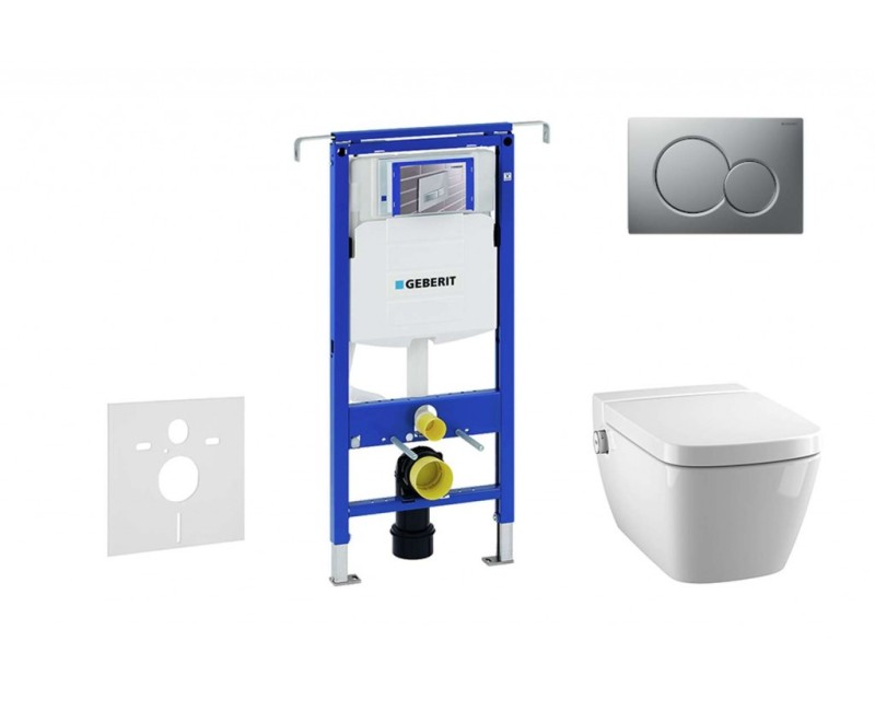 Комплект для унитаза Geberit Duofix и унитазом Tece One Rimless с функцией биде с крышкой SoftClose, кнопка Sigma01 матовый хром