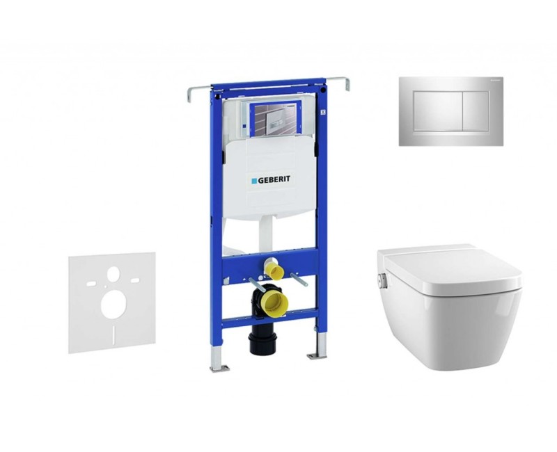 Tualetes poda komplekts Geberit Duofix rāmis ar Tece One Rimless podu ar Bide funkciju, SoftClose Vāku, Sigma30 Hromētu pogu