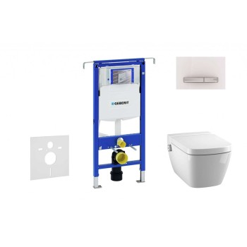 Tualetes poda komplekts Geberit Duofix rāmis ar Tece One Rimless podu ar Bide funkciju, SoftClose Vāku, Sigma30 Balta/Hromēta poga