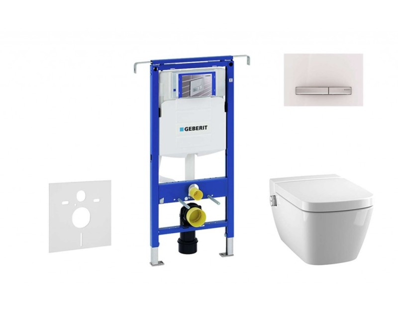 Tualetes poda komplekts Geberit Duofix rāmis ar Tece One Rimless podu ar Bide funkciju, SoftClose Vāku, Sigma30 Balta/Hromēta poga