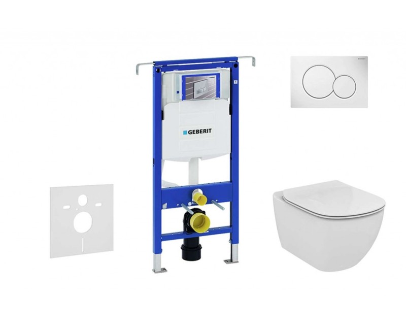 Tualetes poda komplekts Geberit Duofix rāmis ar Ideal Standard Tesi Aquablade Rimless podu ar SoftClose Vāku, Sigma01 Balta poga