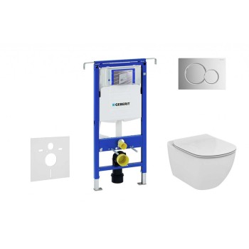 Tualetes poda komplekts Geberit Duofix rāmis ar Ideal Standard Tesi Aquablade Rimless podu ar SoftClose Vāku, Sigma01 Hromēta poga