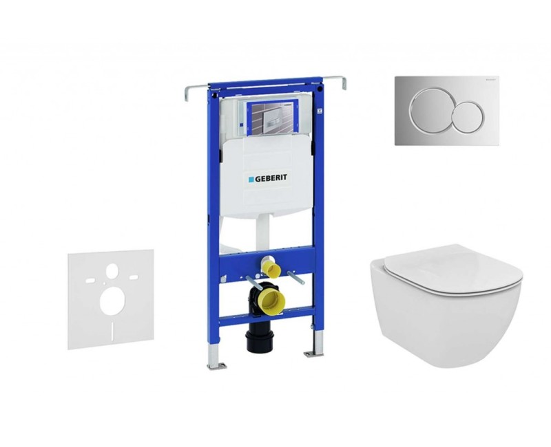 Комплект для унитаза Geberit Duofix с рамой Ideal Standard Tesi Aquablade Rimless с крышкой SoftClose, кнопка Sigma01 Chrome