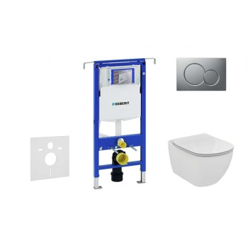 Tualetes poda komplekts Geberit Duofix rāmis ar Ideal Standard Tesi Aquablade Rimless Rimless podu ar SoftClose Vāku, Sigma01 Matēta Hroma poga