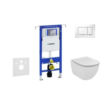 Tualetes poda komplekts Geberit Duofix rāmis ar Ideal Standard Tesi Aquablade Rimless podu ar SoftClose Vāku, Sigma01 Hromēta poga