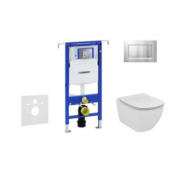 Tualetes poda komplekts Geberit Duofix rāmis ar Ideal Standard Tesi Aquablade Rimless podu ar SoftClose Vāku, Sigma30 matēta Hroma poga