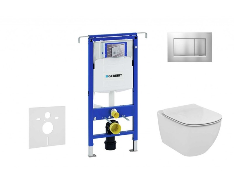 Комплект для унитаза Geberit Duofix с рамой Ideal Standard Tesi Aquablade Rimless с крышкой SoftClose, кнопка Sigma30 матовый хром