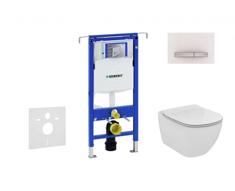 Tualetes poda komplekts Geberit Duofix rāmis ar Ideal Standard Tesi Aquablade Rimless podu ar SoftClose Vāku, Sigma50 Balta poga