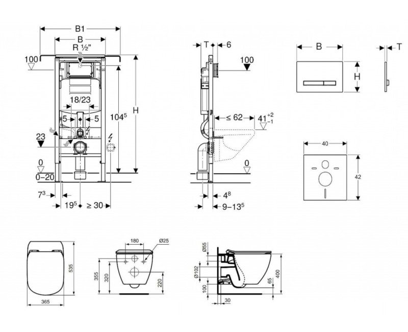 Tualetes poda komplekts Geberit Duofix rāmis ar Ideal Standard Tesi Aquablade Rimless podu ar SoftClose Vāku, Sigma50 Balta poga