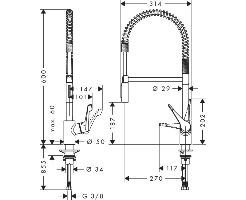 Virtuvinis kranas Hansgrohe Cento XXL Semi-Pro, 2jet lankstus išleidimas, Chromuotas 14806000