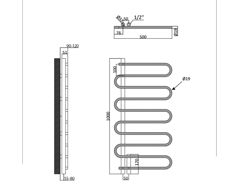Полотенцесушитель / Радиатор Sapho CARISMA  50x100см, 210Вт, хром 1801-14
