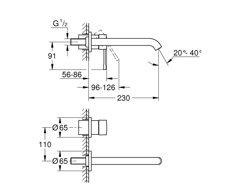 Grohe Essence L-Size встраиваемый смеситель для раковины, 2 выхода, хром 19967001