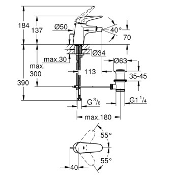 Bidė maišytuvas Grohe Eurostyle S-Size, chromuotas 23720003