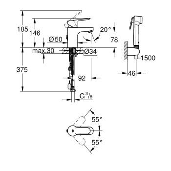 Смеситель для раковины  Grohe Bau Edge S-Size смеситель для раковины с бидеттой 23757000 хром