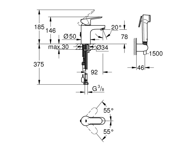 Izlietnes maisītājs Grohe Bau Edge  S-Size ar Bidetta 23757000 Hromēts