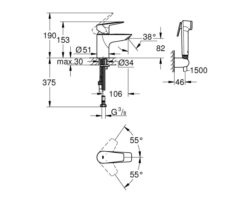Izlietnes maisītājs Grohe Start Edge S-Size ar Bidetta 23773001 Hromēts