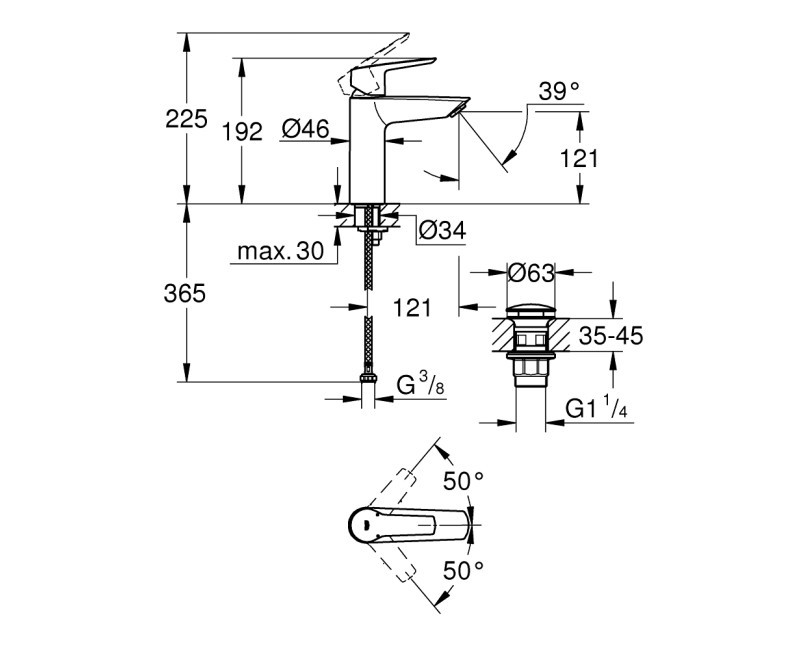 Vannas istabas Izlietnes maisītājs Grohe QuickFix Start L-Size, Melns matēts 242042432