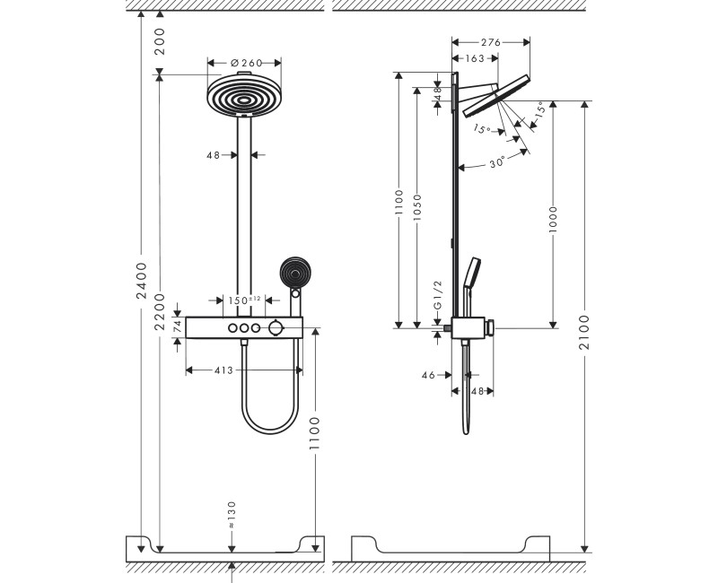Dušas sistēma Hansgrohe Pulsify S Showerpipe 260 2jet 24241000 EcoSmart,Hromēts