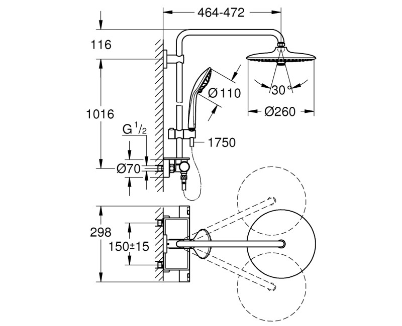 Dušas sistēma Grohe Vitalio Joy System 260 ar Termostatu Hromēts 26403001