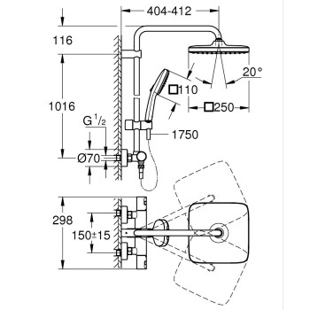 Dušas sistēma Grohe Vitalio Comfort 250 ar Termostatu Hromēta 26696001