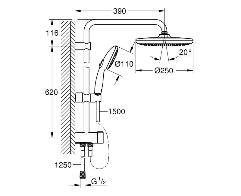 Душевая система Grohe Tempesta System 250 Черный матовый 269802431
