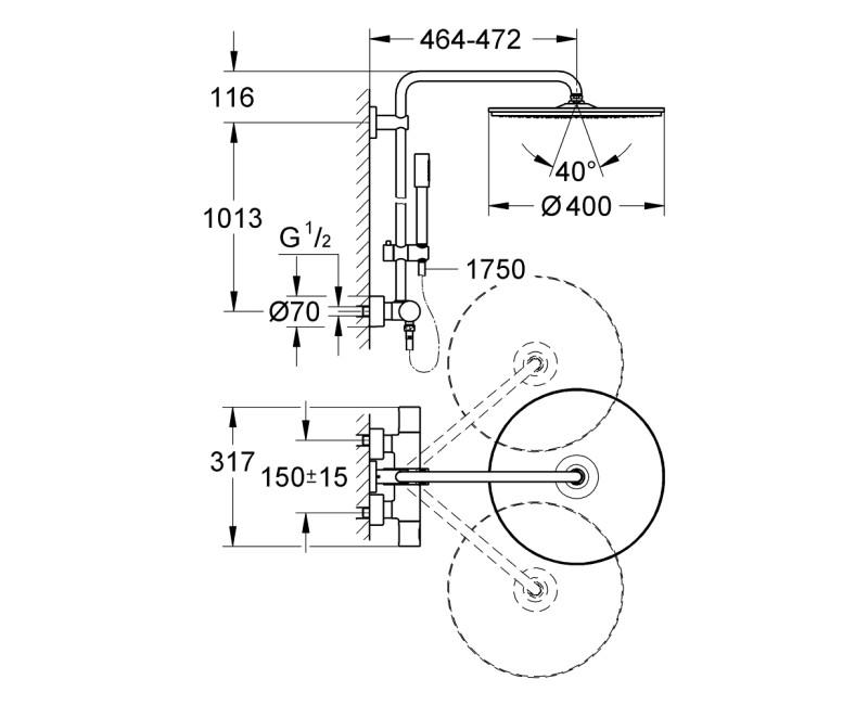 Dušas sistēma Grohe Rainshower System 400 ar Termostatu Hromēts 27174001