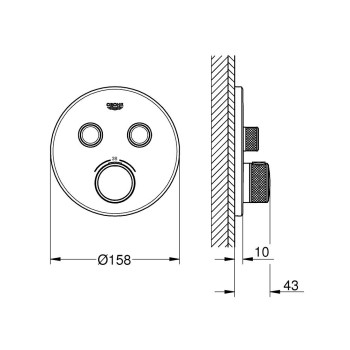Vannas / Dušas maisītājs Grohe Grohtherm SmartControl iebūvējams 2 izvadi, brushed Hard Graphite  29119AL0