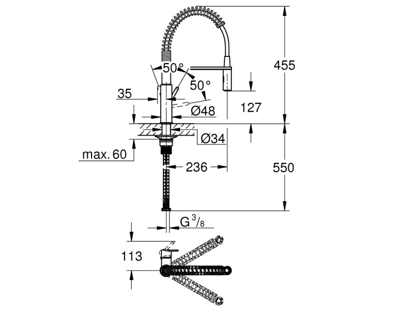Virtuves maisītājs Grohe Get ar lokanu izvadu Hromēts 30361000