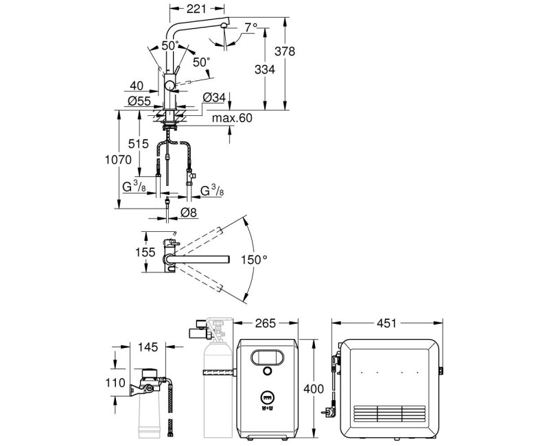Virtuves maisītājs Grohe Blue Professional ar filtru, Hromēts 31347003