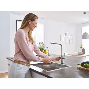 Смеситель для кухни GROHE Blue Home с фильтром и охлаждением, поверхность StarLight®PVD, Суперсталь 31454DC1