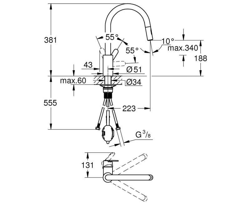 Virtuvinis maišytuvas Grohe Get Chromuotas 31484001