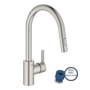 Virtuves izlietnes maisītājs Grohe Feel ar izvelkamu galvu, PVD virsma, Supersteel 31486DC1