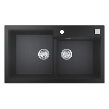 Кухонная мойка Grohe K400 Granite с автоматическим сливом, двойная 86x50 см, изоляция Whisper, цвет черный 31649AP0